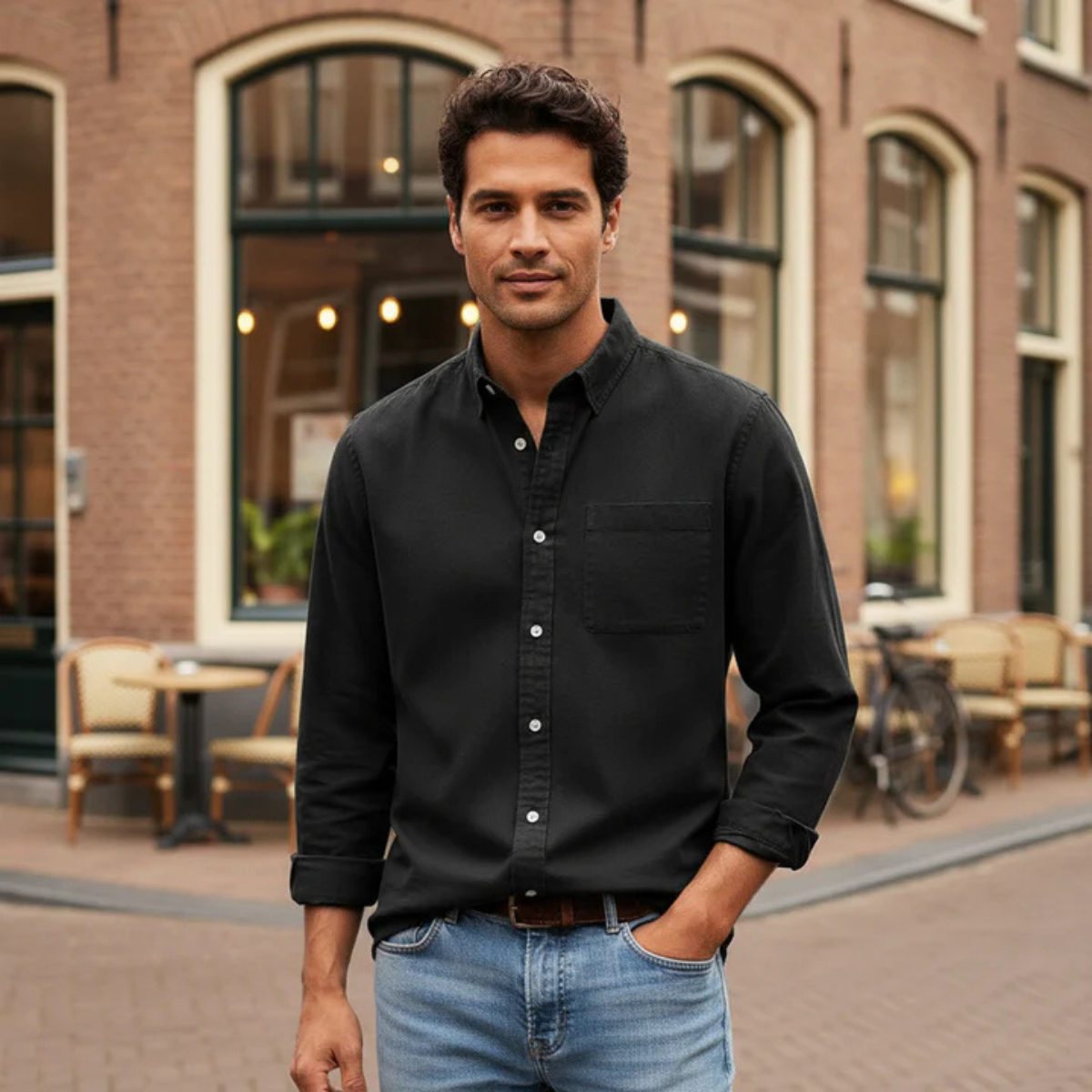 Ash | Men's Denim Shirt Black Long Sleeve Button Up