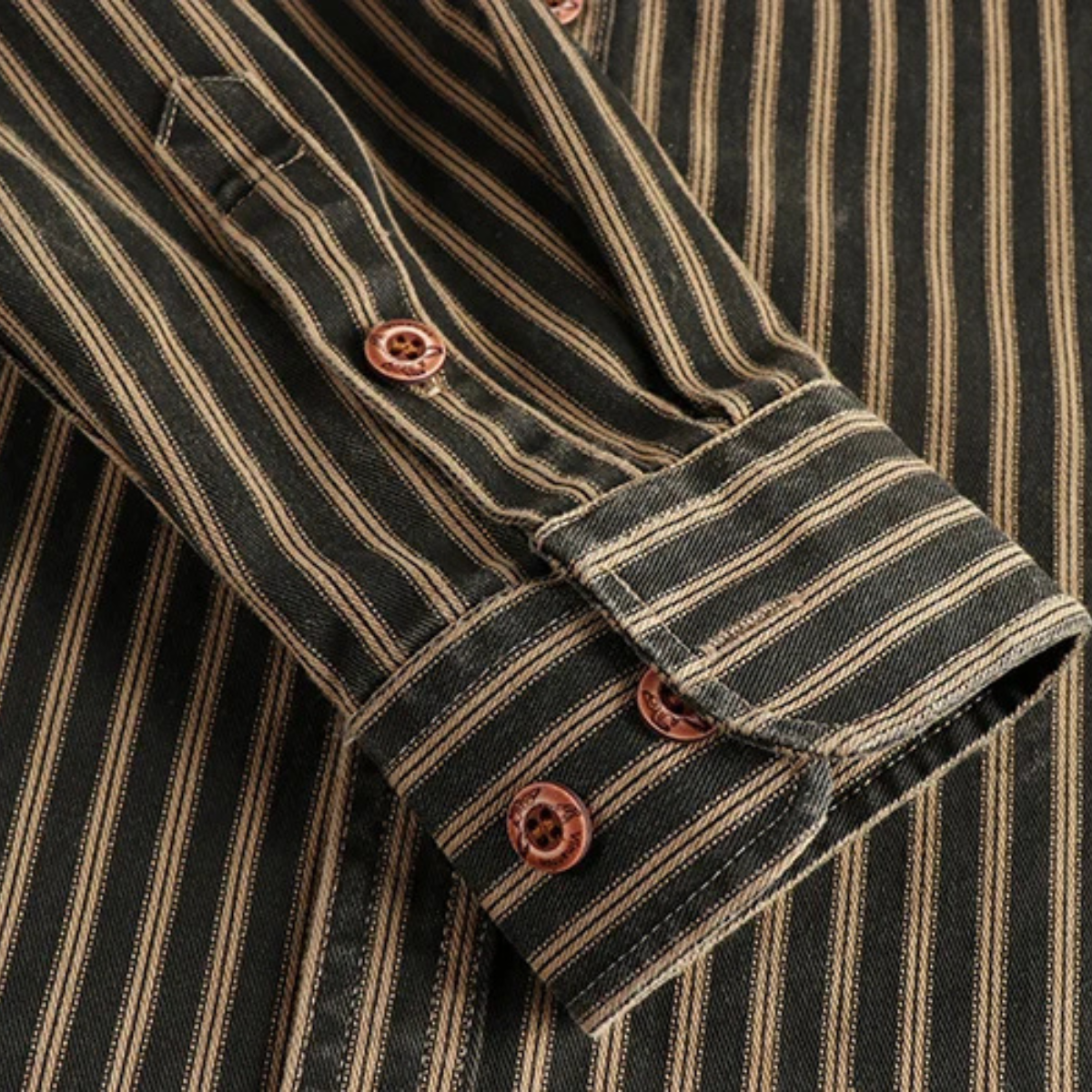 Beau | Men's Vintage Striped Button Up Shirt Brown Cream