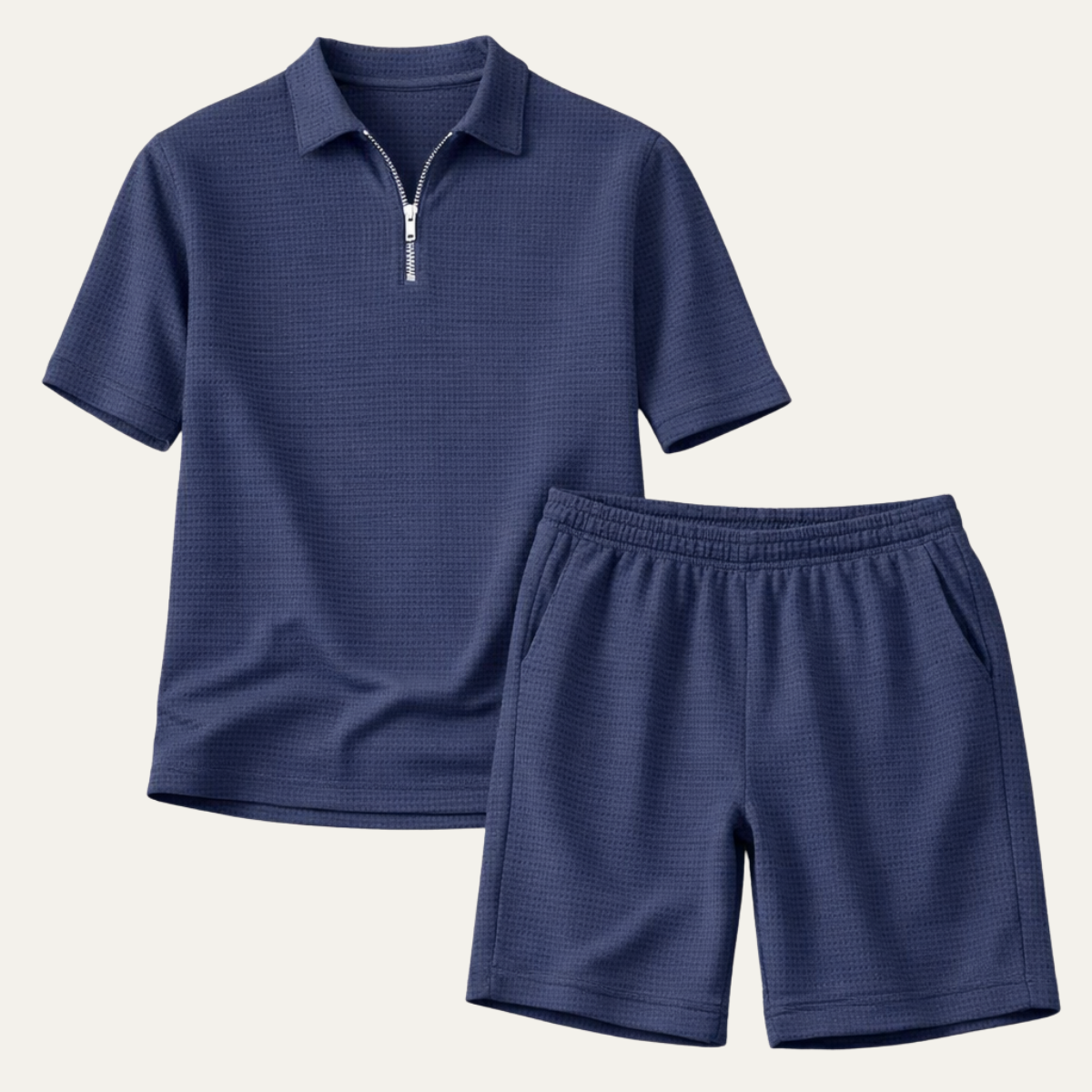 Jasper | Men's Sweatsuit Navy Ribbed Short Sleeve Zip Polo