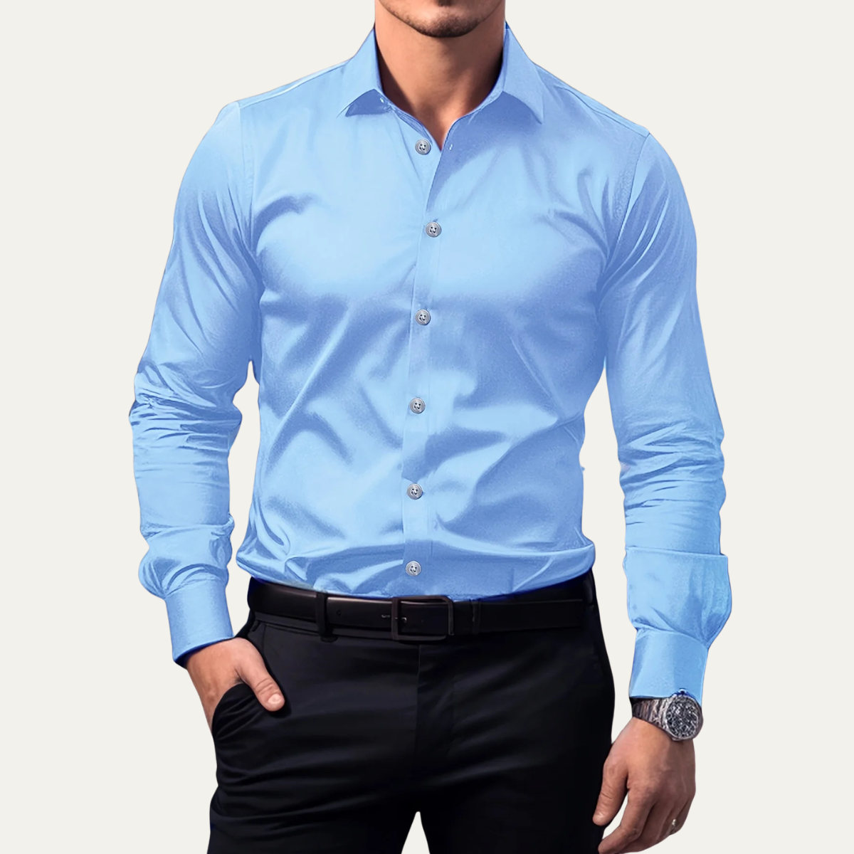 Kade | Men's Slim Fit Stretch Button Up Shirt Navy