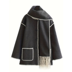 Dama Washington Sable women's wool coat cream black trim pocket detail - view 3