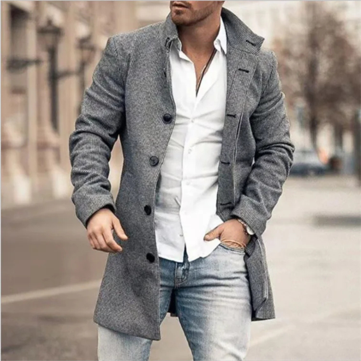Vance | Men's Casual Wool Blend Long Coat Blue Gray