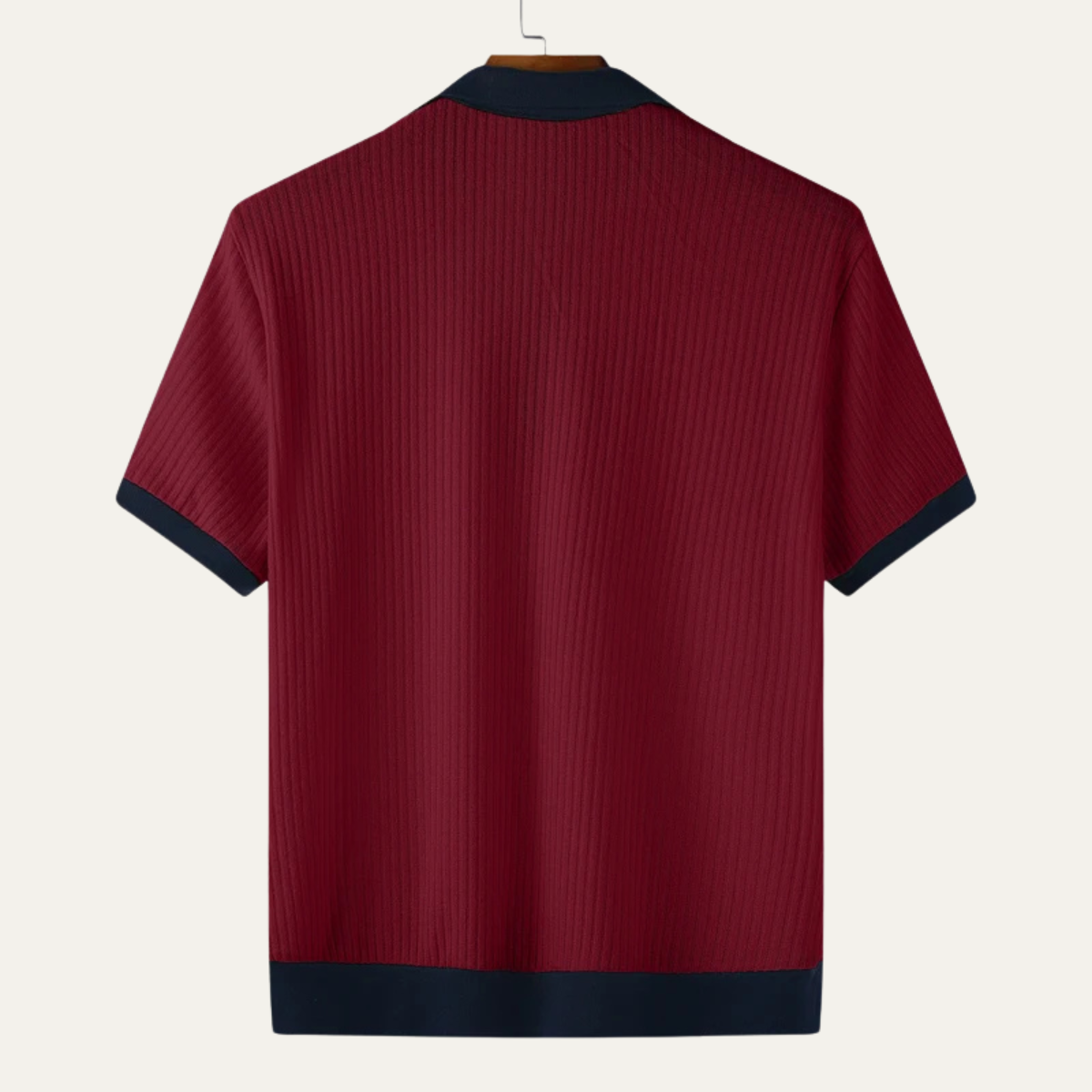 Beau | Men's Ribbed Polo Shirt Cream Navy Colorblock Short Sleeve