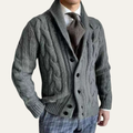 Dama Washington Jade men's cable knit cardigan gray shawl collar button up - front view