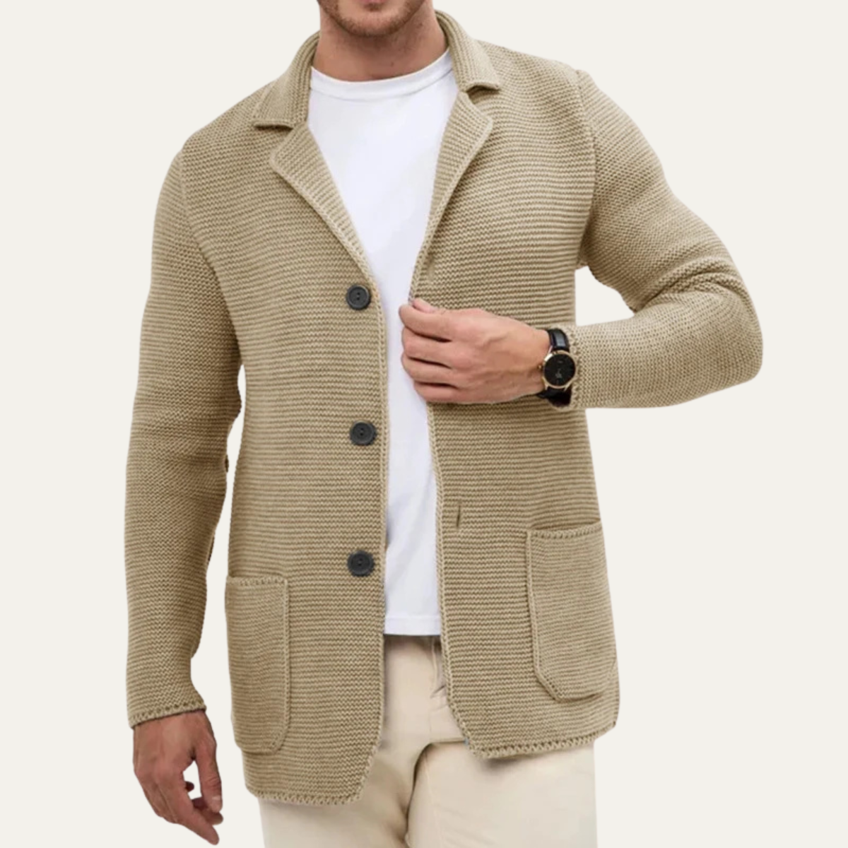 Axel | Men's Knit Blazer Black Cable Knit Button Down
