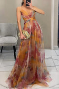 Dama Washington Stella women's chiffon maxi dress multicolor pleat - front view