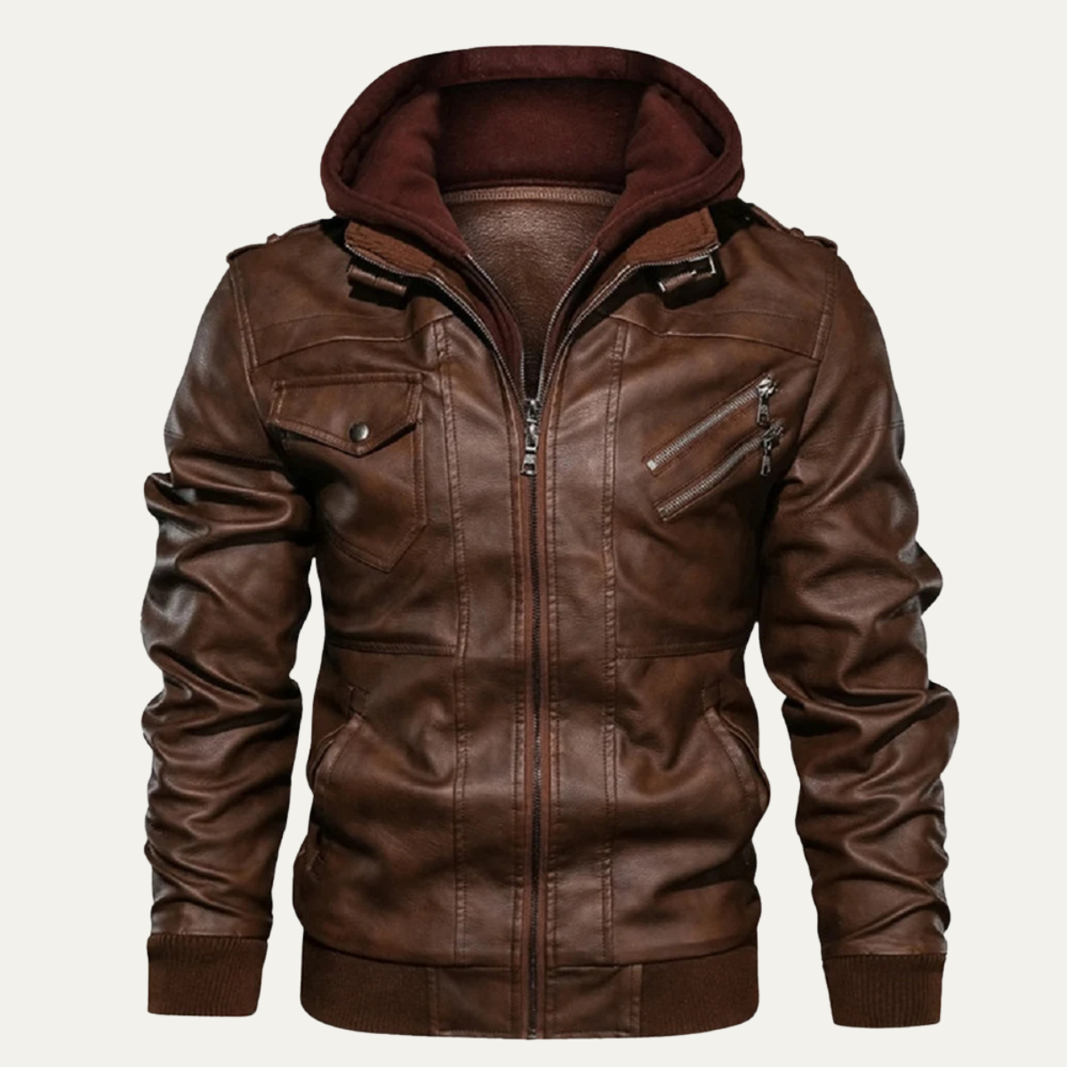 Kai | Men's Leather Jacket Black Hooded Zip Up
