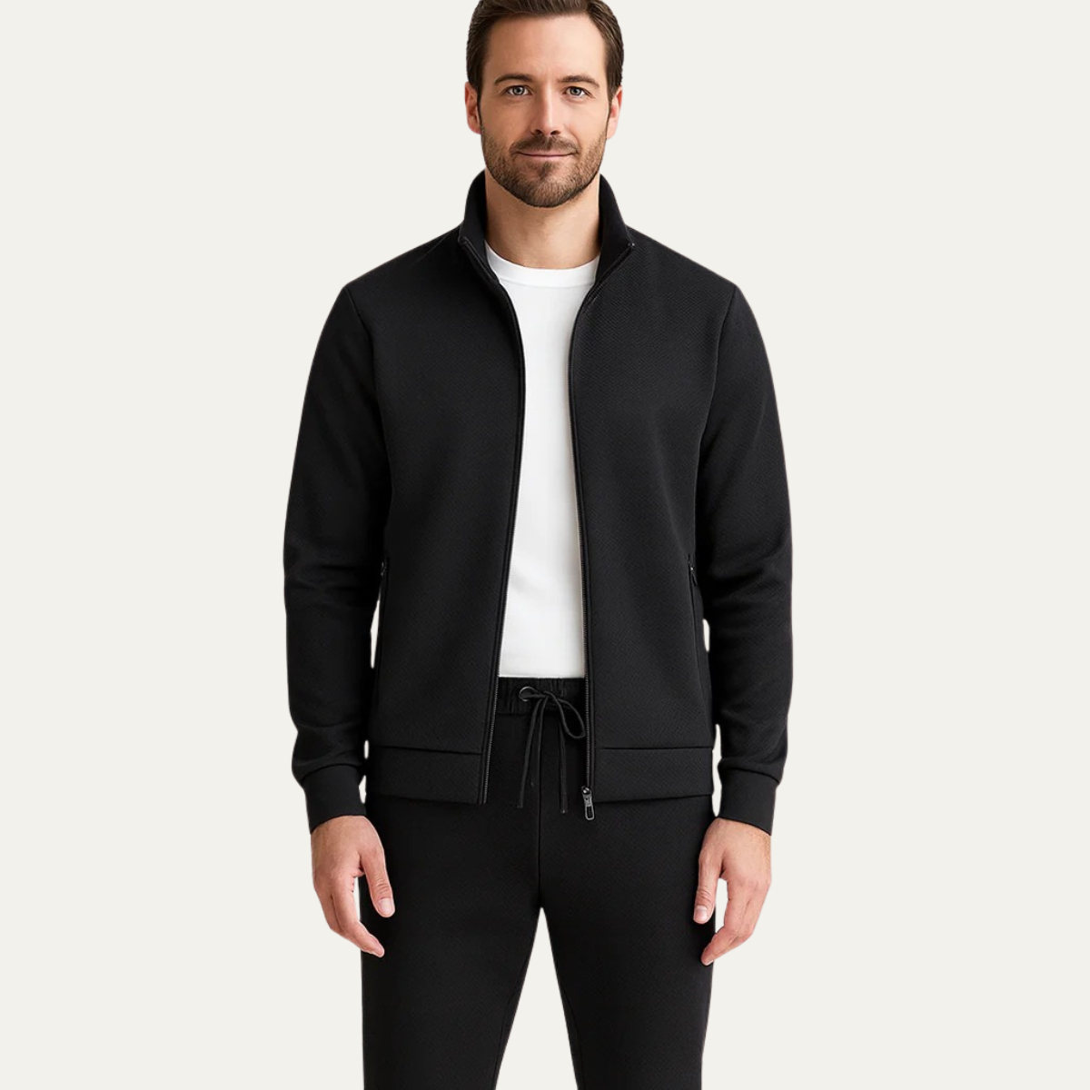 Beau | Men's Sweatsuit Black Zip Up Jacket Joggers