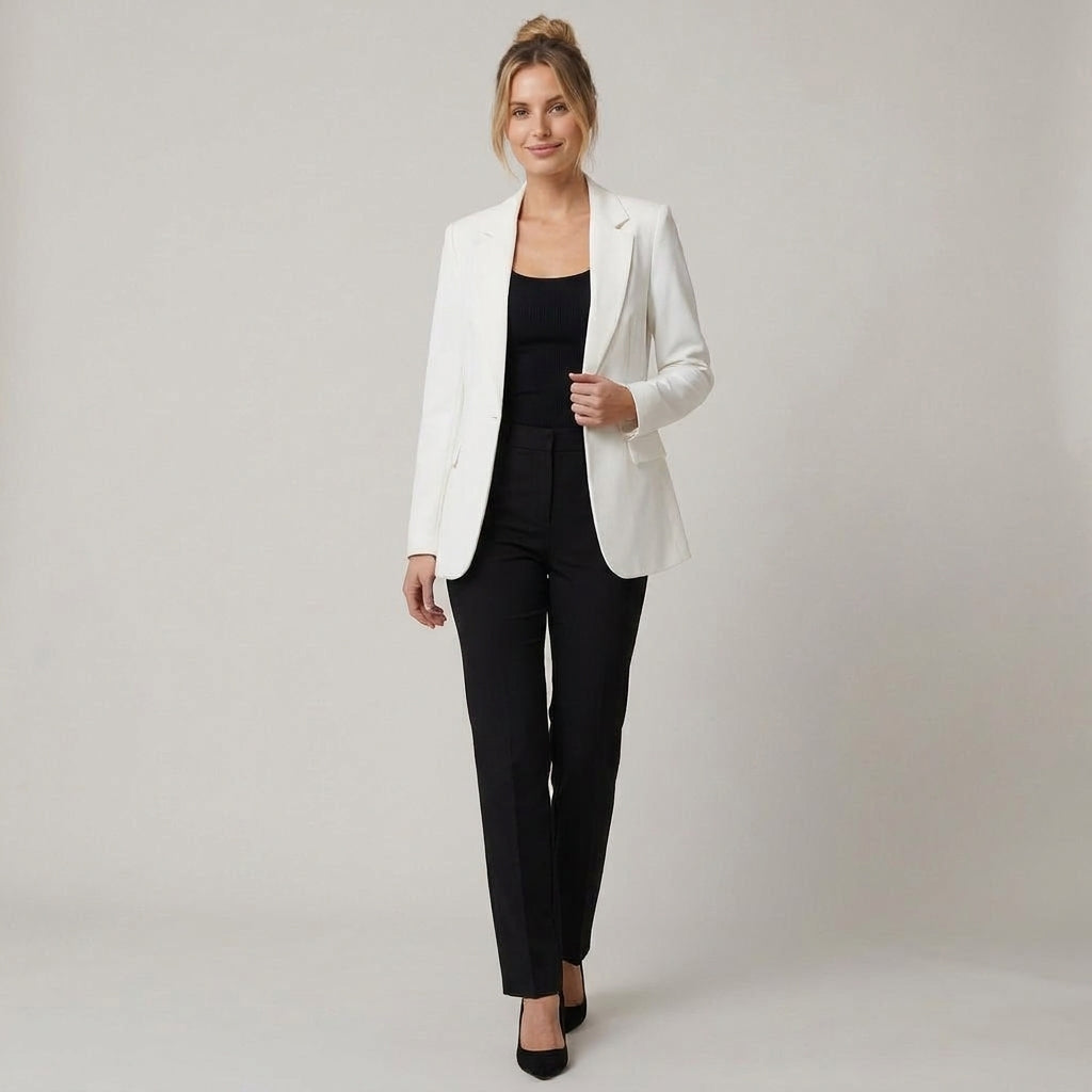 Dama Washington Vera women's tailored single button blazer White - model front view