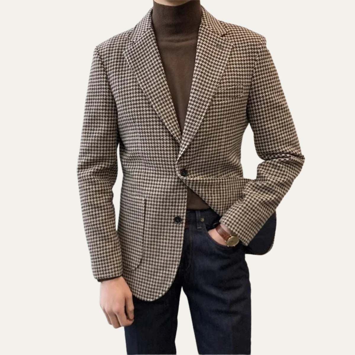 Rhys | Men's Houndstooth Check Blazer Brown Cream