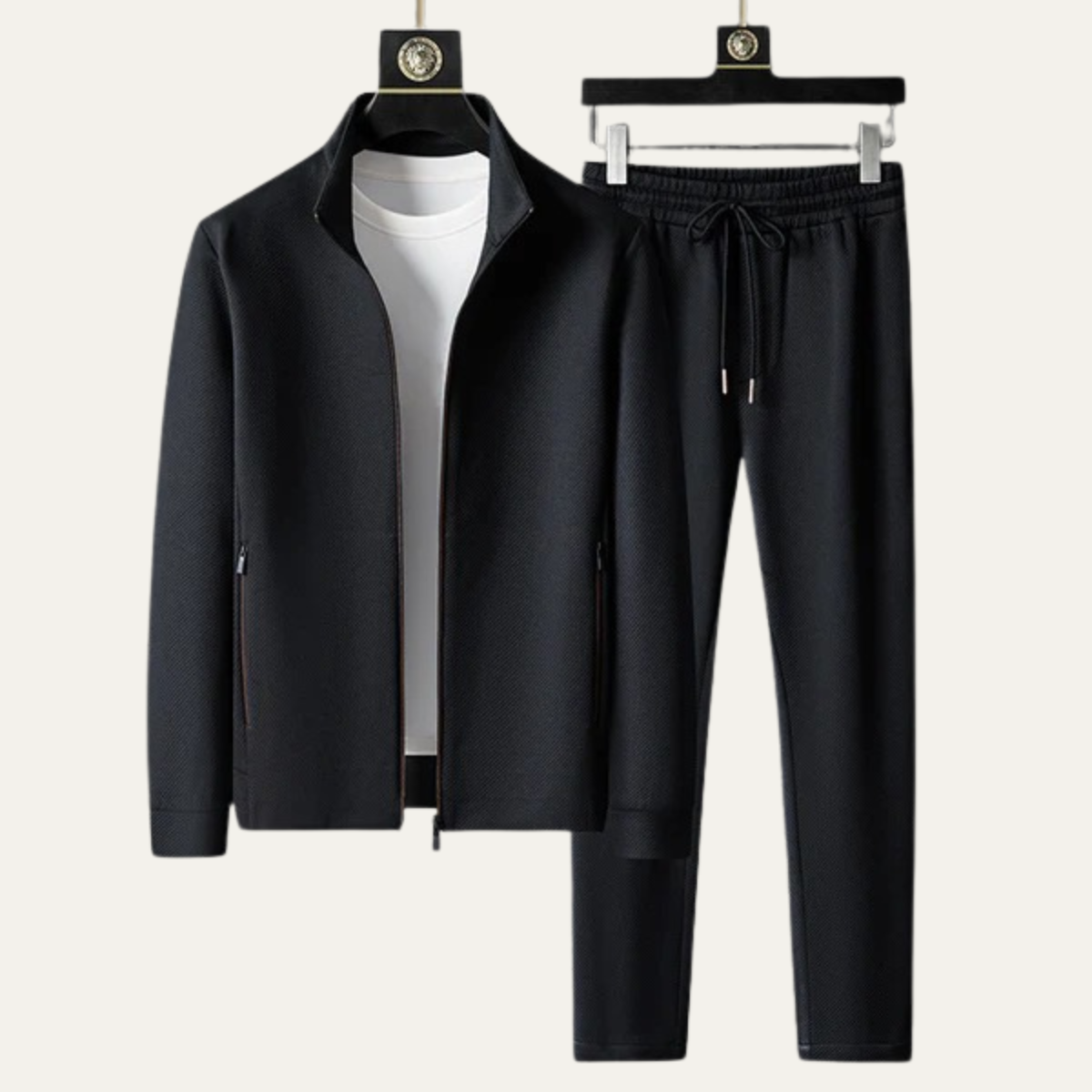 Beau | Men's Sweatsuit Black Zip Up Jacket Joggers