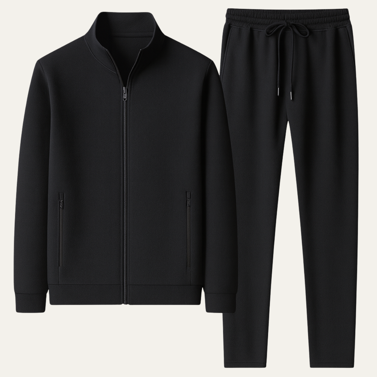 Beau | Men's Sweatsuit Black Zip Up Jacket Joggers
