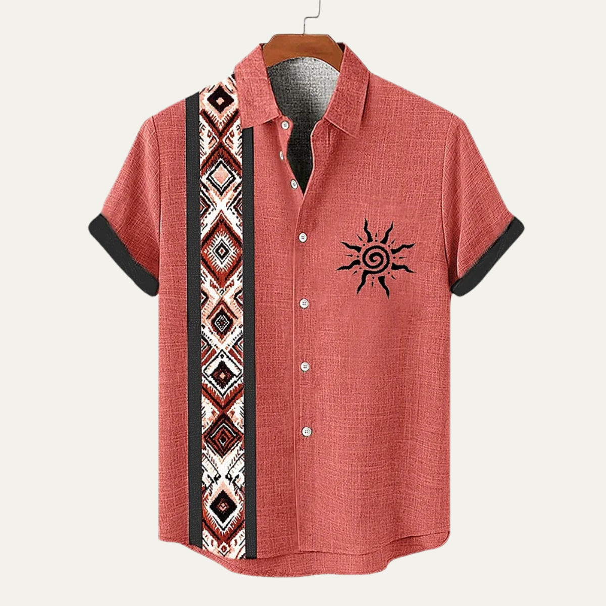 Jasper | Men's Boho Linen Button Up Shirt Black Cream