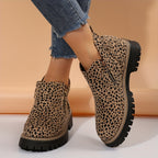 Dama Washington Nina women's leopard print ankle boots black lug sole - front view