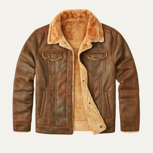 Dama Washington Axel men's sherpa lined suede jacket camel - view 2