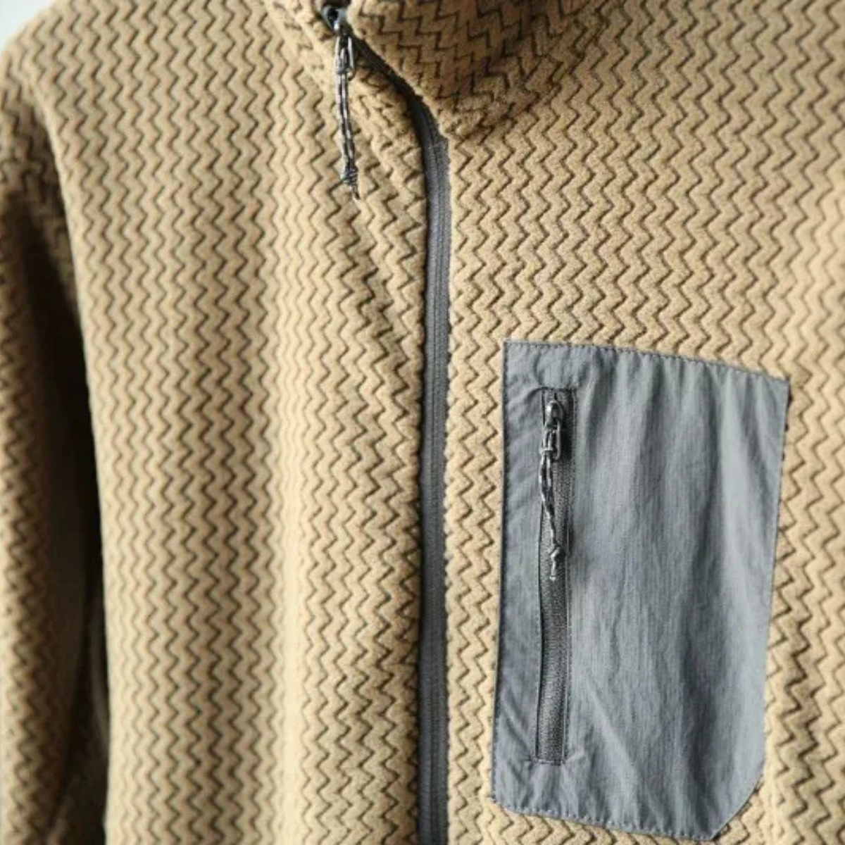 Noel | Men's Quarter Zip Sweater Tan Knit Chest Pocket