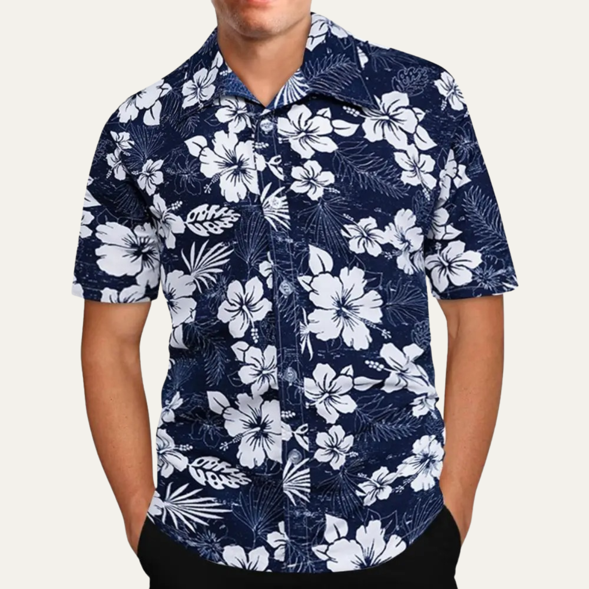 Beau | Men's Hawaiian Shirt Green Palm Short Sleeve Button Up