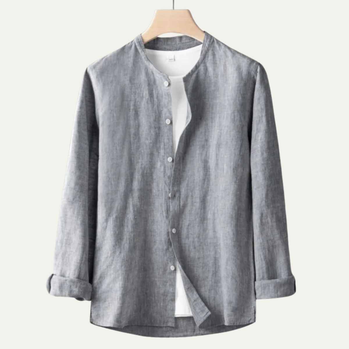 Bram | Men's Linen Shirt Cream Long Sleeve Button Up