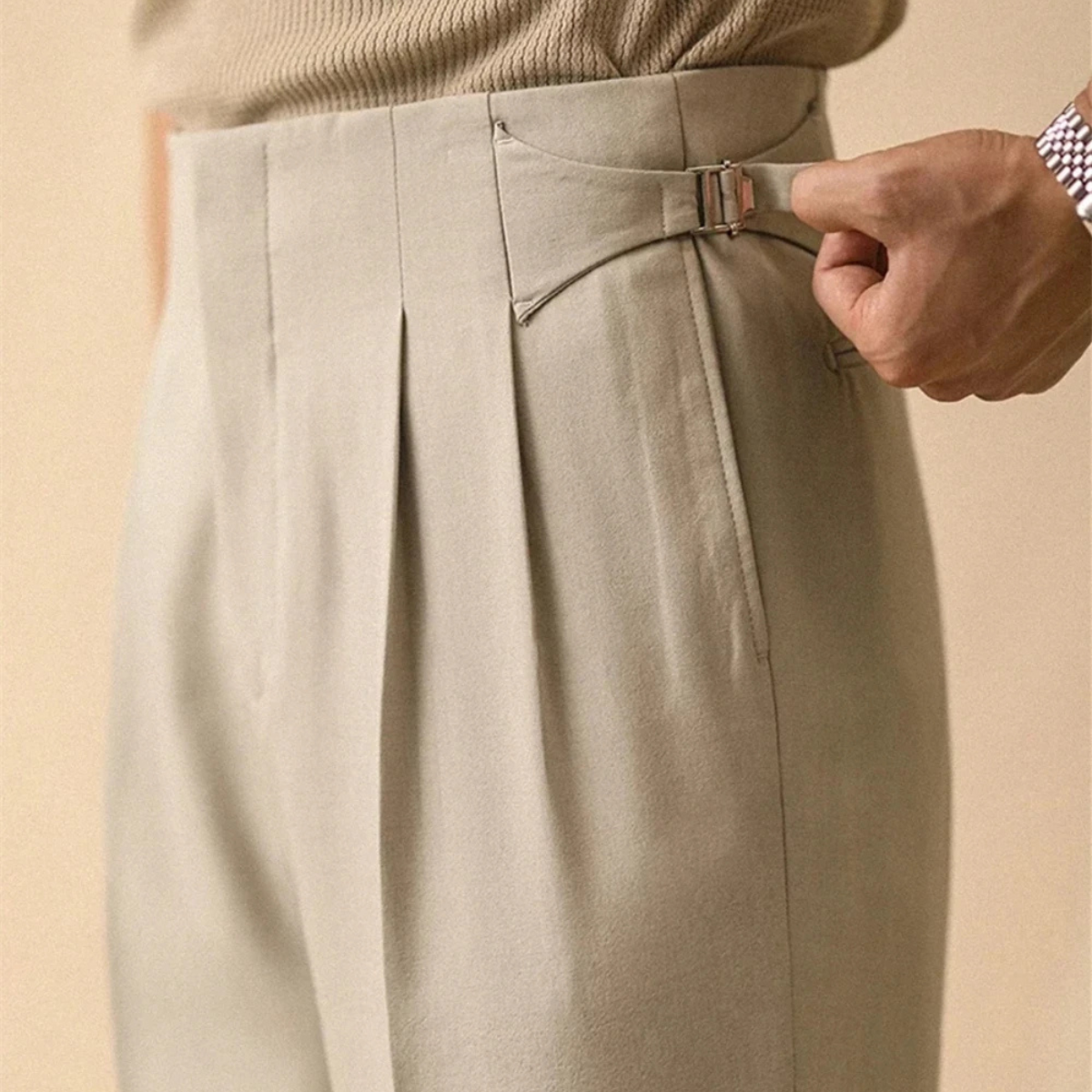 Beau | Men's Pleated Dress Pants Cream High Waist