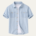 Dama Washington Jude men's casual denim shirt light blue short sleeve - front view