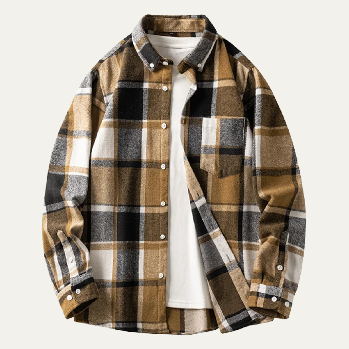 Ash | Men's Casual Plaid Flannel Shirt Navy Brown