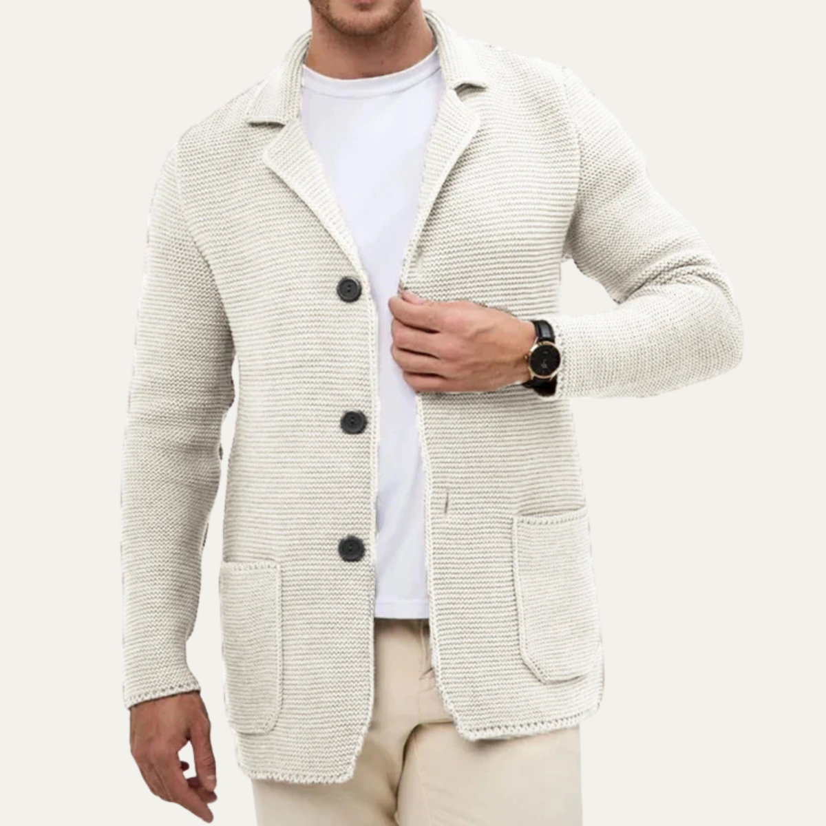 Axel | Men's Knit Blazer Black Cable Knit Button Down
