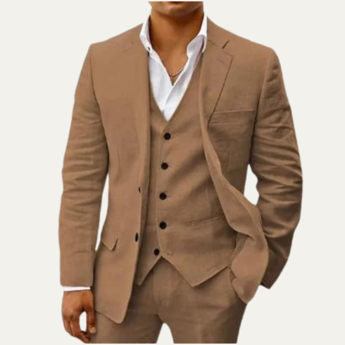 Tate | Men's Three Piece Suit Camel Tailored Blazer Vest Pants