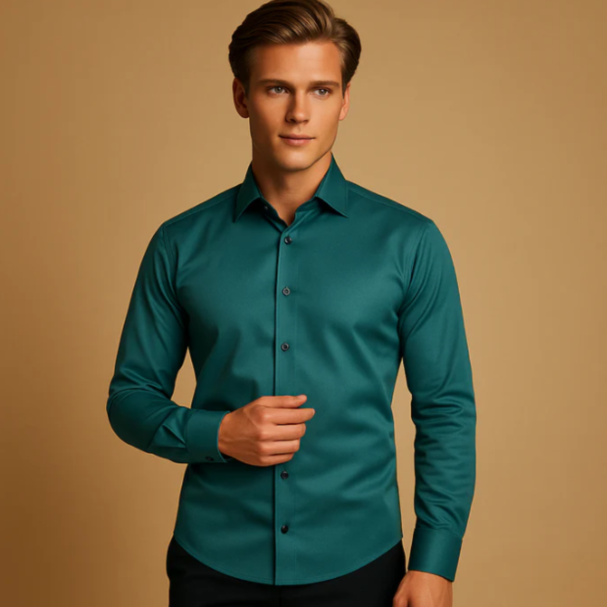 Finn | Men's Dress Shirt Teal Long Sleeve Fitted