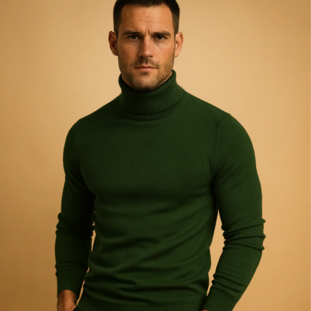 Rhys | Men's Turtleneck Sweater Brown Crew Neck Long Sleeve