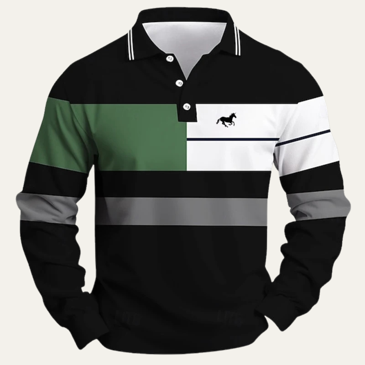 Ezra | Men's Striped Color Block Polo Shirt Black Green White