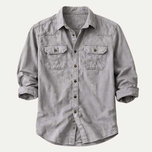 Dama Washington Axel men's ripped denim shirt gray long sleeve - view 2