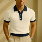 Dama Washington Beau men's ribbed polo shirt cream navy colorblock short sleeve - view 7