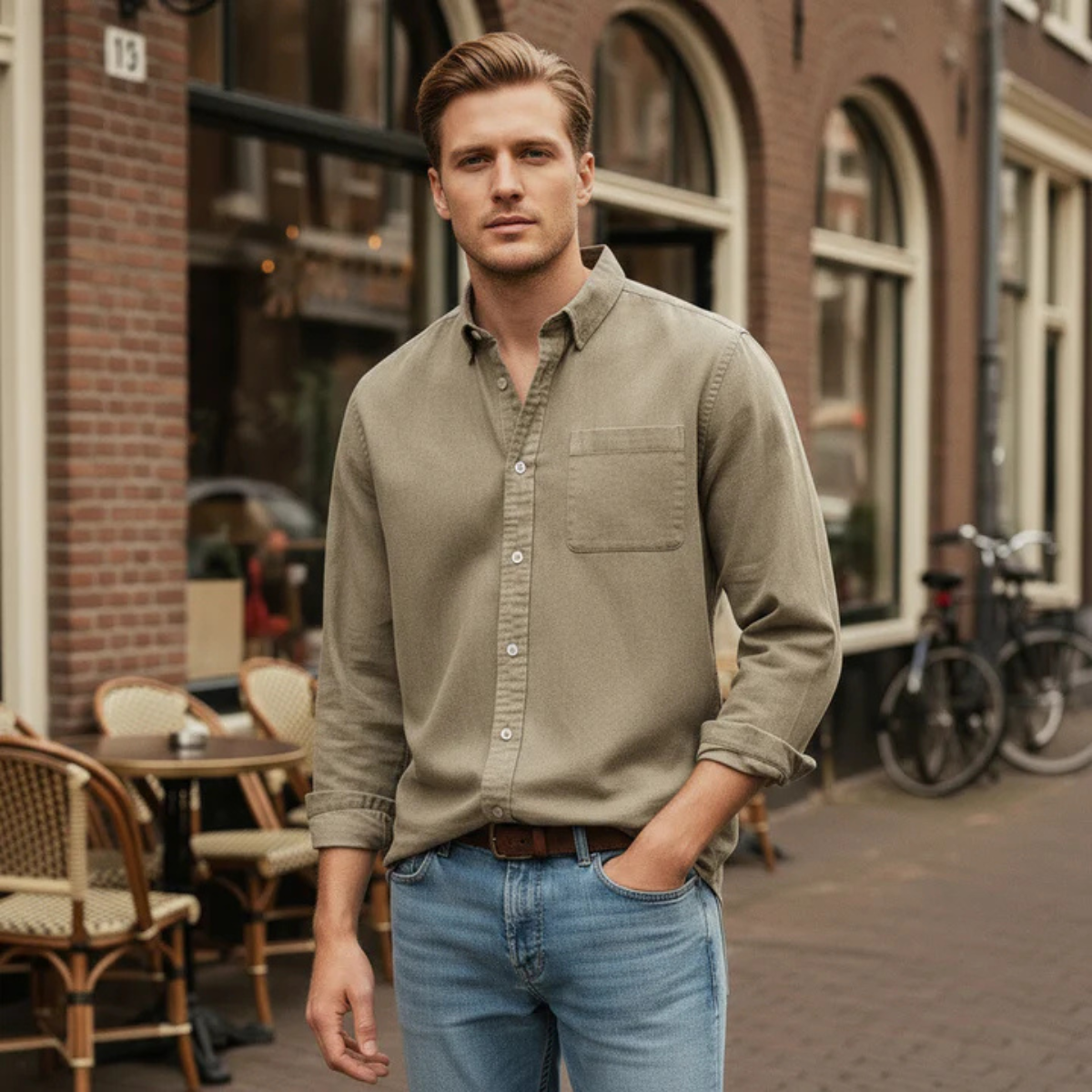 Ash | Men's Denim Shirt Black Long Sleeve Button Up