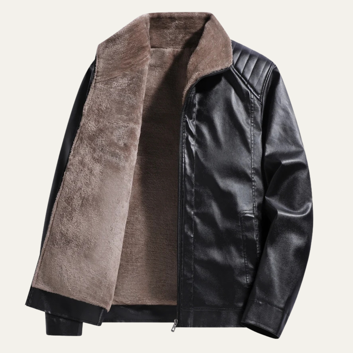 Voss | Men's Leather Jacket Black Fleece Lined
