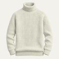 Dama Washington Arlo men's turtleneck sweater cream ribbed knit - front view