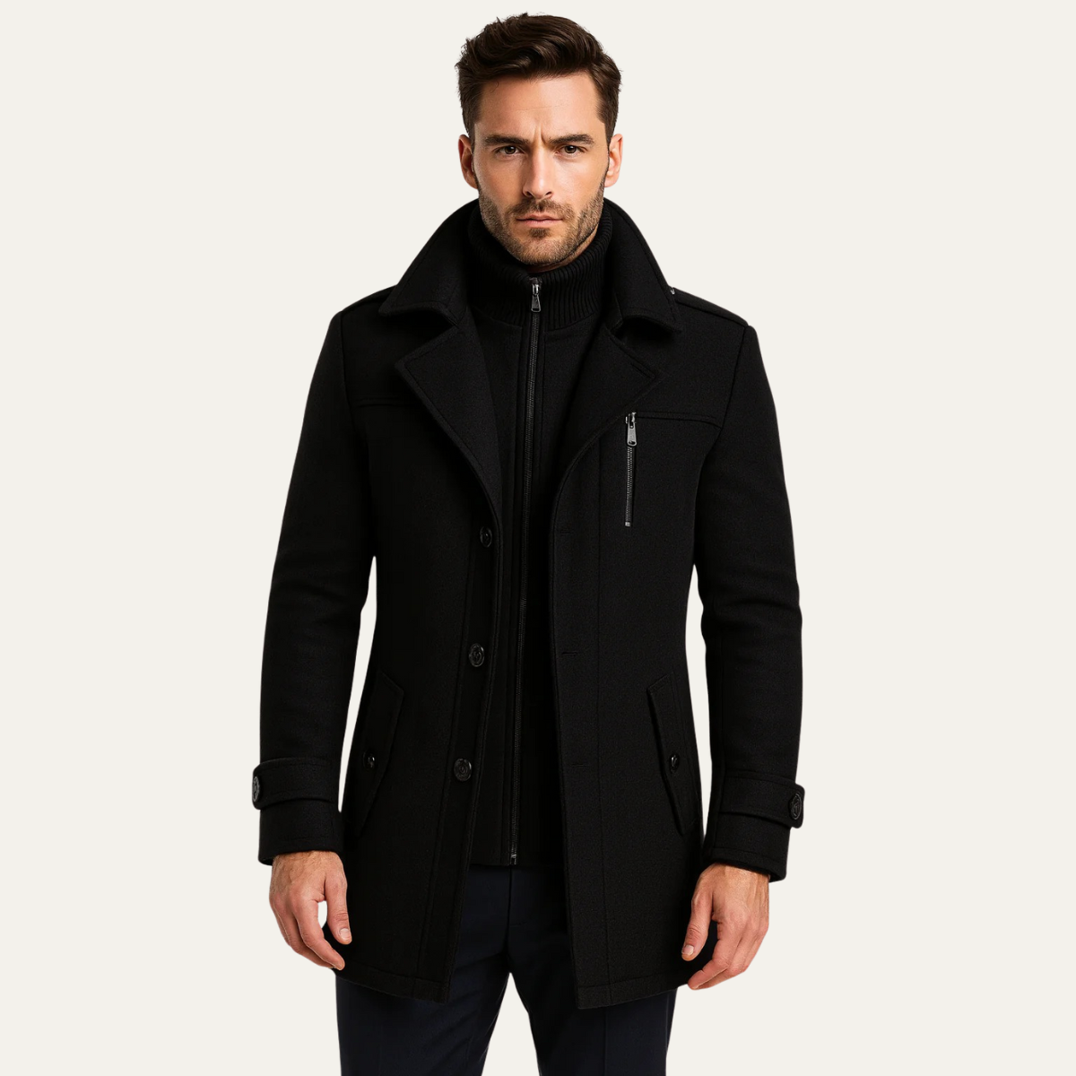 Axel | Men's Wool Blend Coat Camel With Ribbed Collar