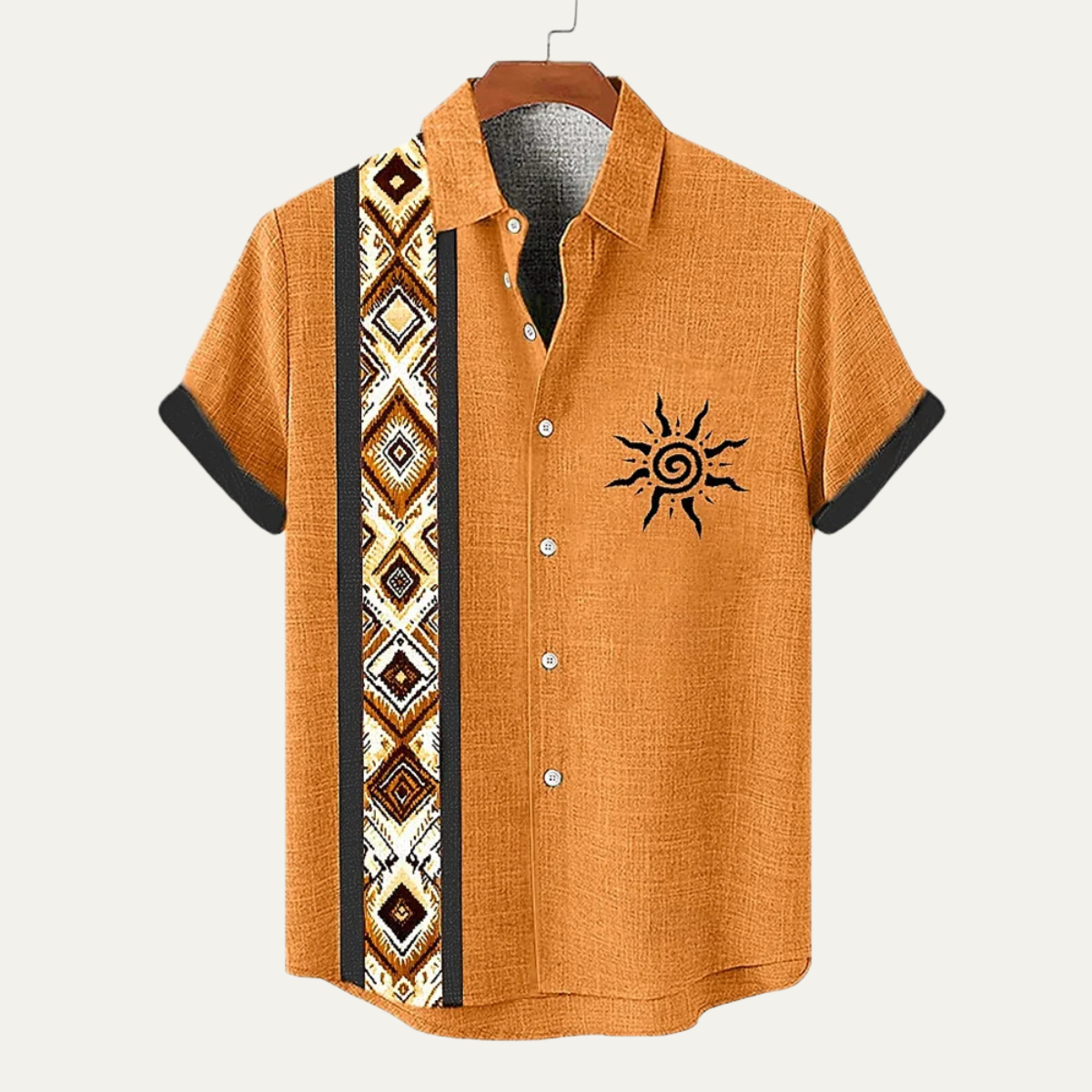 Ash | Men's Boho Linen Button Up Shirt Cream Blue Colorblock
