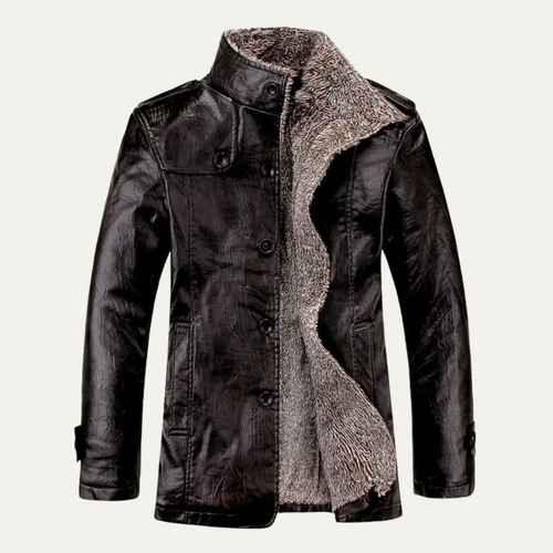 Dama Washington Axel men's brown leather jacket fleece lined stand collar - view 2