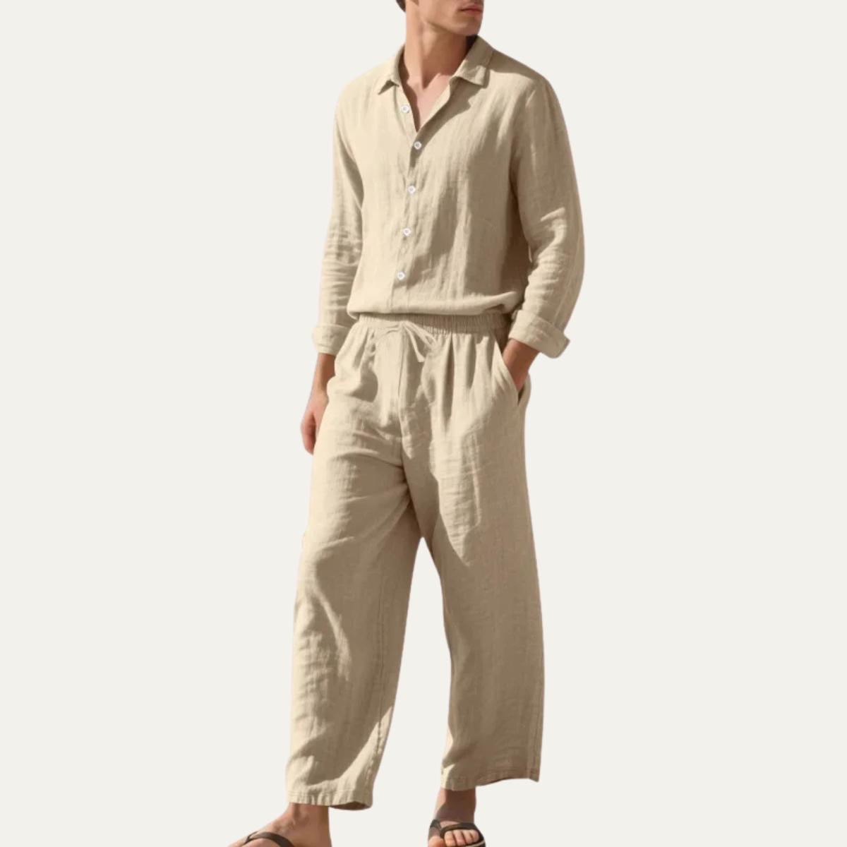 Axel | Men's Linen Set Gray Casual Lounge Shirt Pants