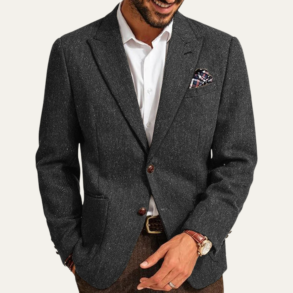 Bram | Men's Herringbone Wool Blazer Brown Tweed Single Breasted
