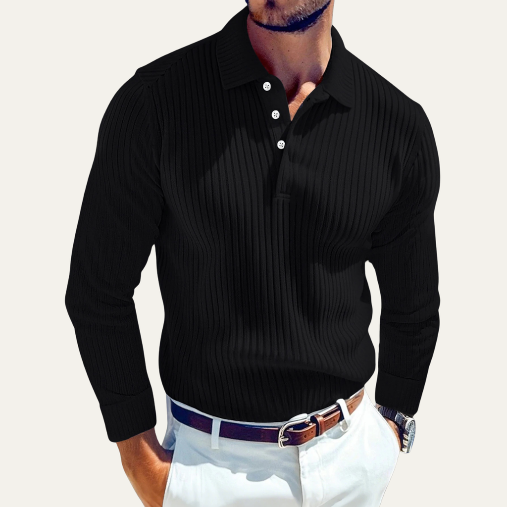 Dama Washington Beau men's ribbed long sleeve polo shirt cream - view 2