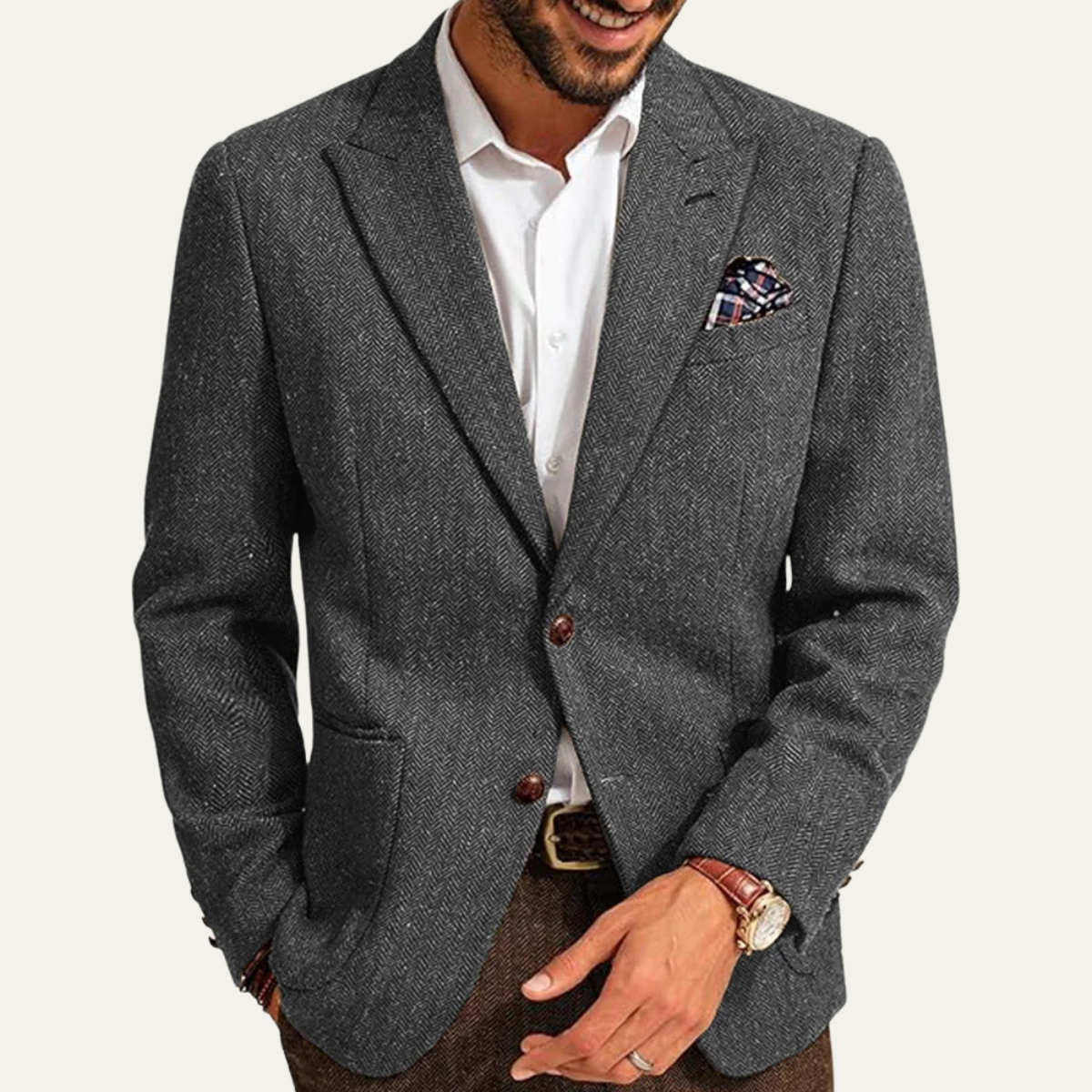 Bram | Men's Herringbone Wool Blazer Brown Tweed Single Breasted