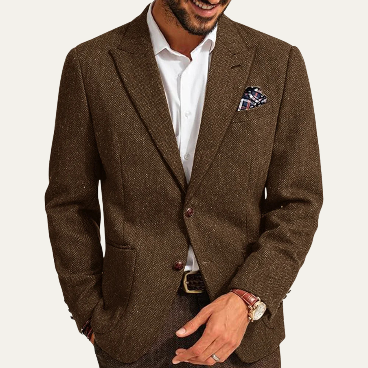 Bram | Men's Herringbone Wool Blazer Brown Tweed Single Breasted