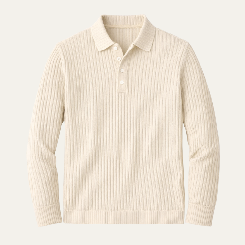 Dama Washington Beau men's ribbed long sleeve polo shirt cream - view 6
