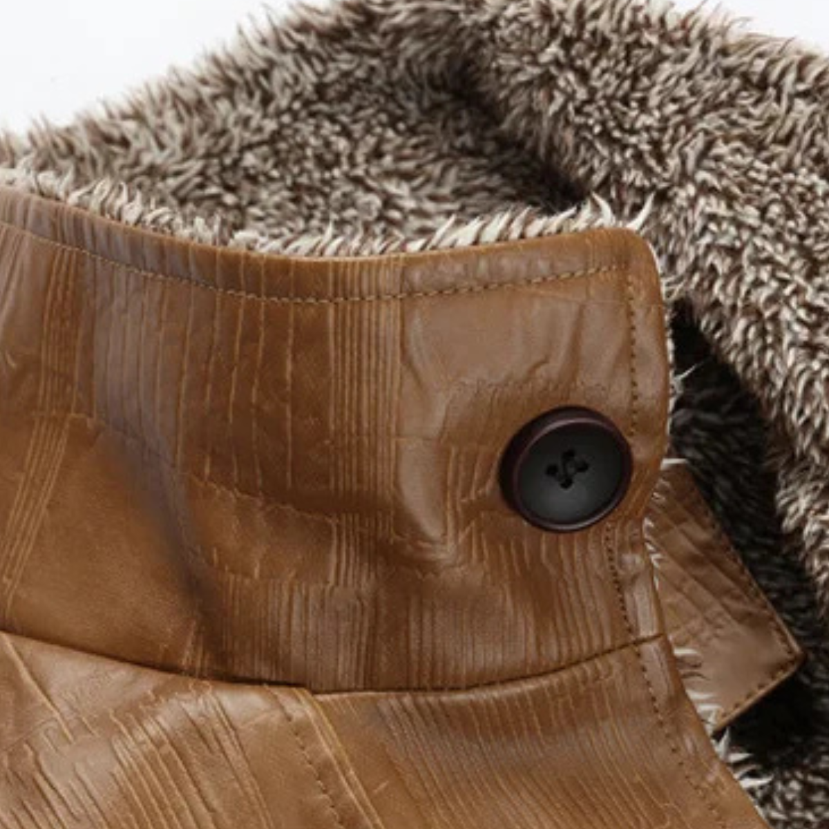 Axel | Men's Brown Leather Jacket Fleece Lined Stand Collar