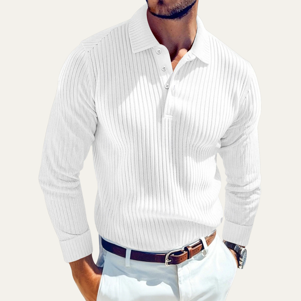 Dama Washington Beau men's ribbed long sleeve polo shirt cream - view 4