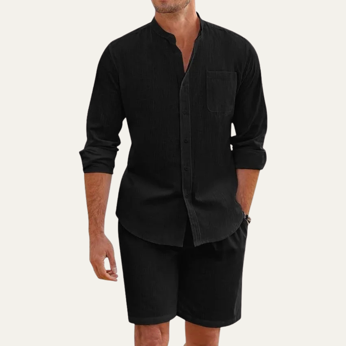 Sage | Men's Casual Linen Shirt Gray Long Sleeve Button Up