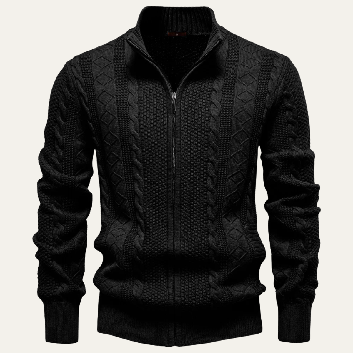 Bram | Men's Cable Knit Zip Up Cardigan Black