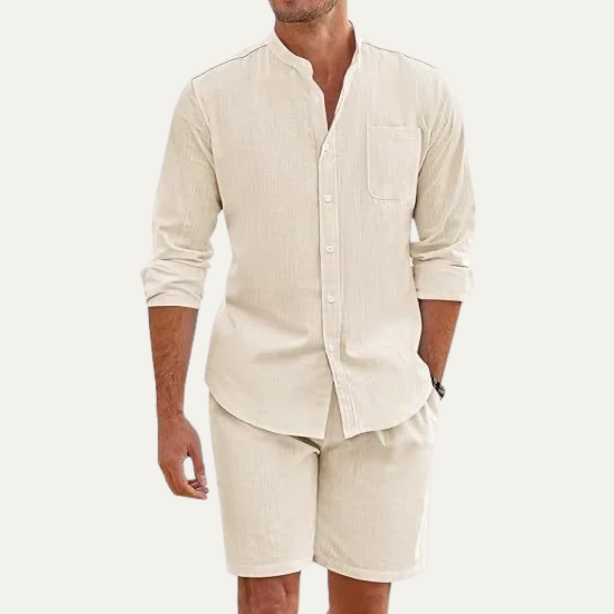 Sage | Men's Casual Linen Shirt Gray Long Sleeve Button Up