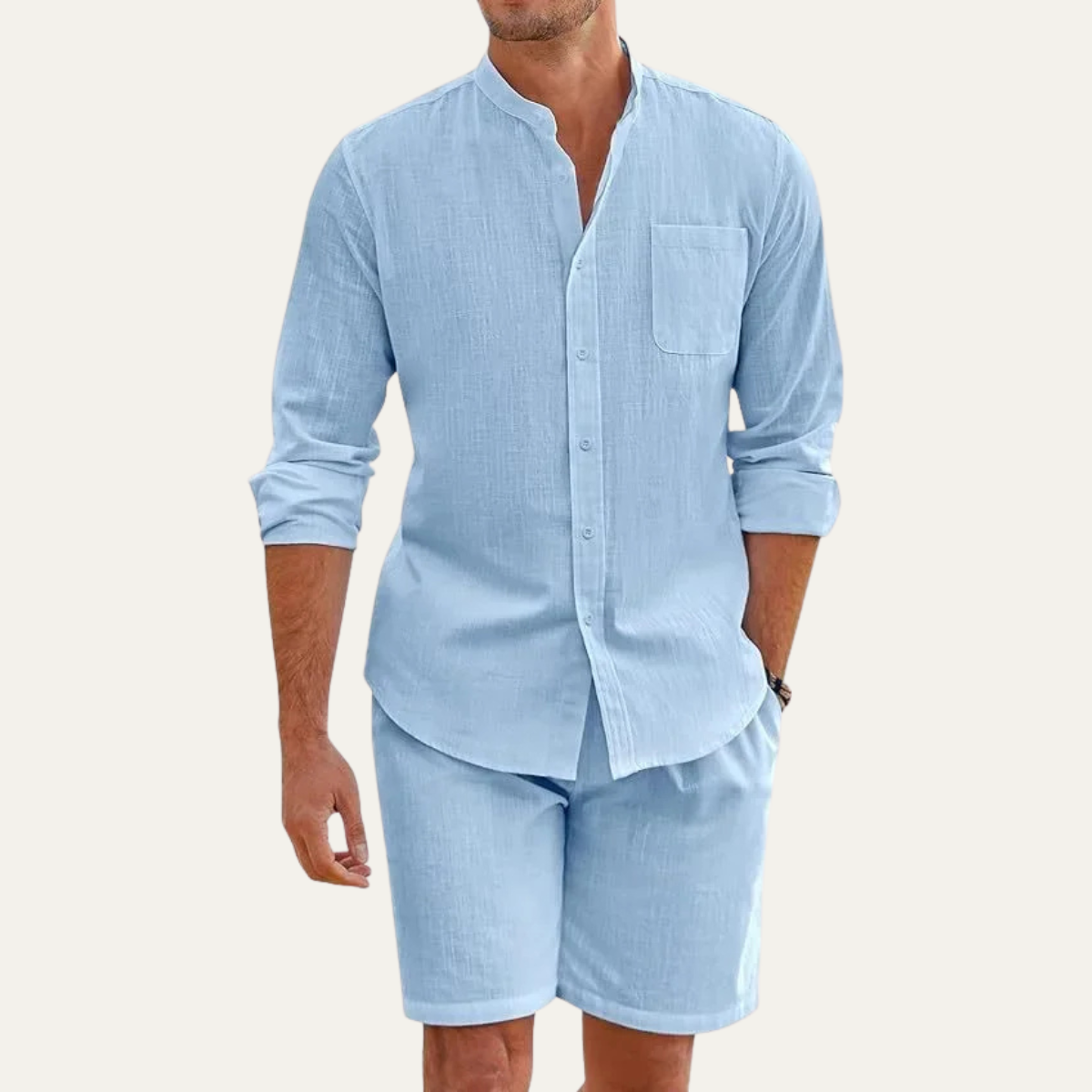 Sage | Men's Casual Linen Shirt Gray Long Sleeve Button Up